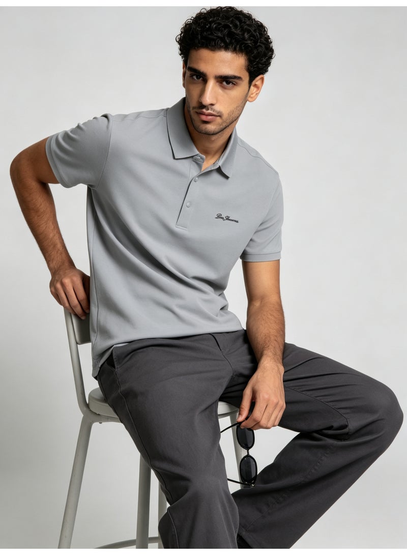 بين شيرمان Ben Sherman Men’s Light Grey Solid Embroidered Short Sleeve Polo Shirt - Image 3