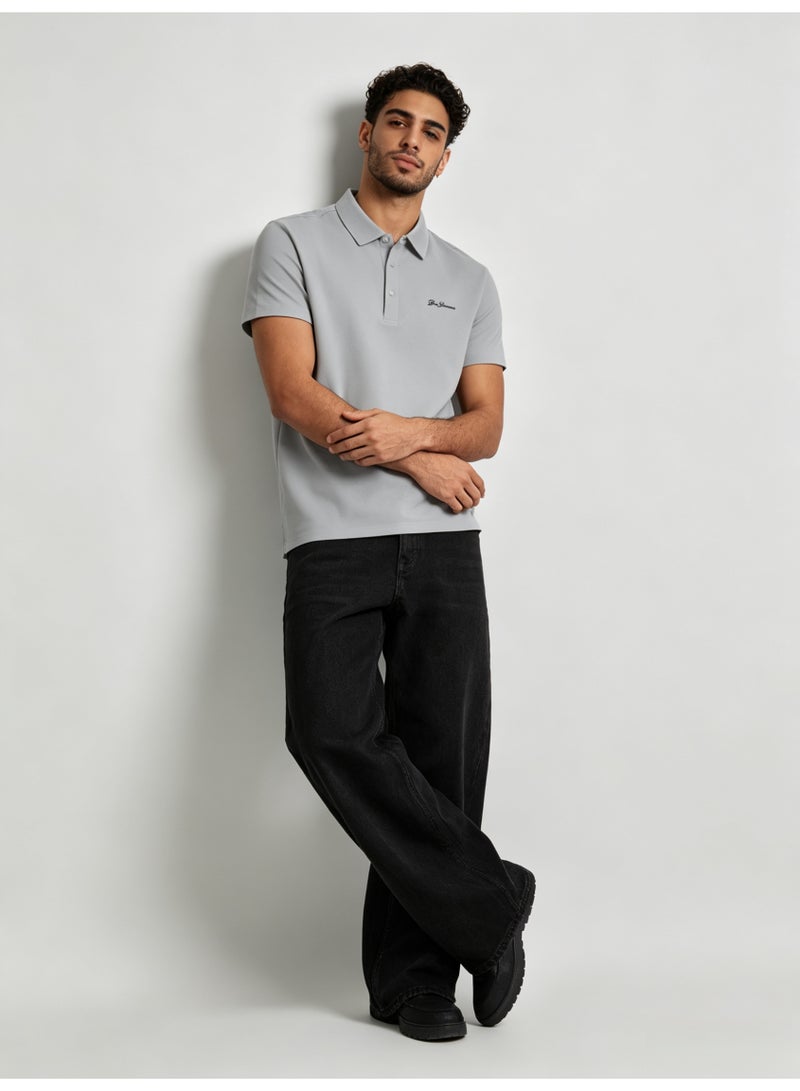 بين شيرمان Ben Sherman Men’s Light Grey Solid Embroidered Short Sleeve Polo Shirt - Image 2