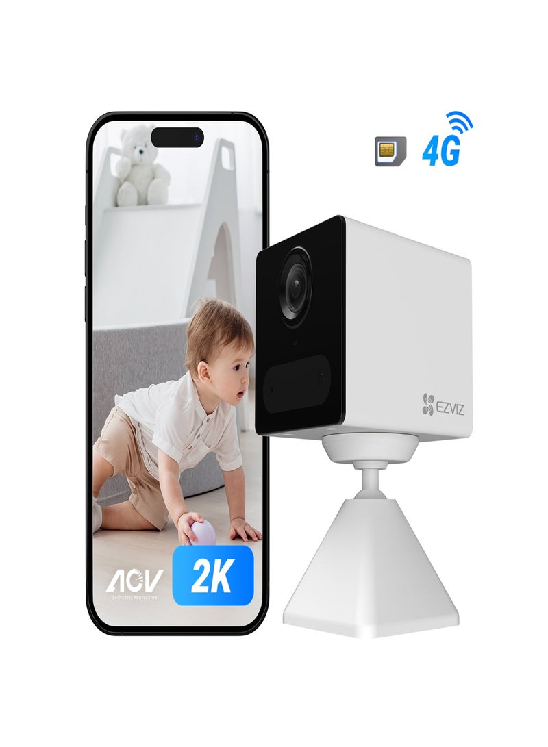 إيزفيز كاميرا أمان CB2 4G، كاميرا بطارية 2K/3MP مع اتصال 4G، فيديو دائم التشغيل، كشف شكل الإنسان، محادثة ثنائية الاتجاه، قاعدة مغناطيسية، رؤية ليلية بالأشعة تحت الحمراء، تدعم التخزين السحابي وبطاقة SD (بيضاء) - Image 1