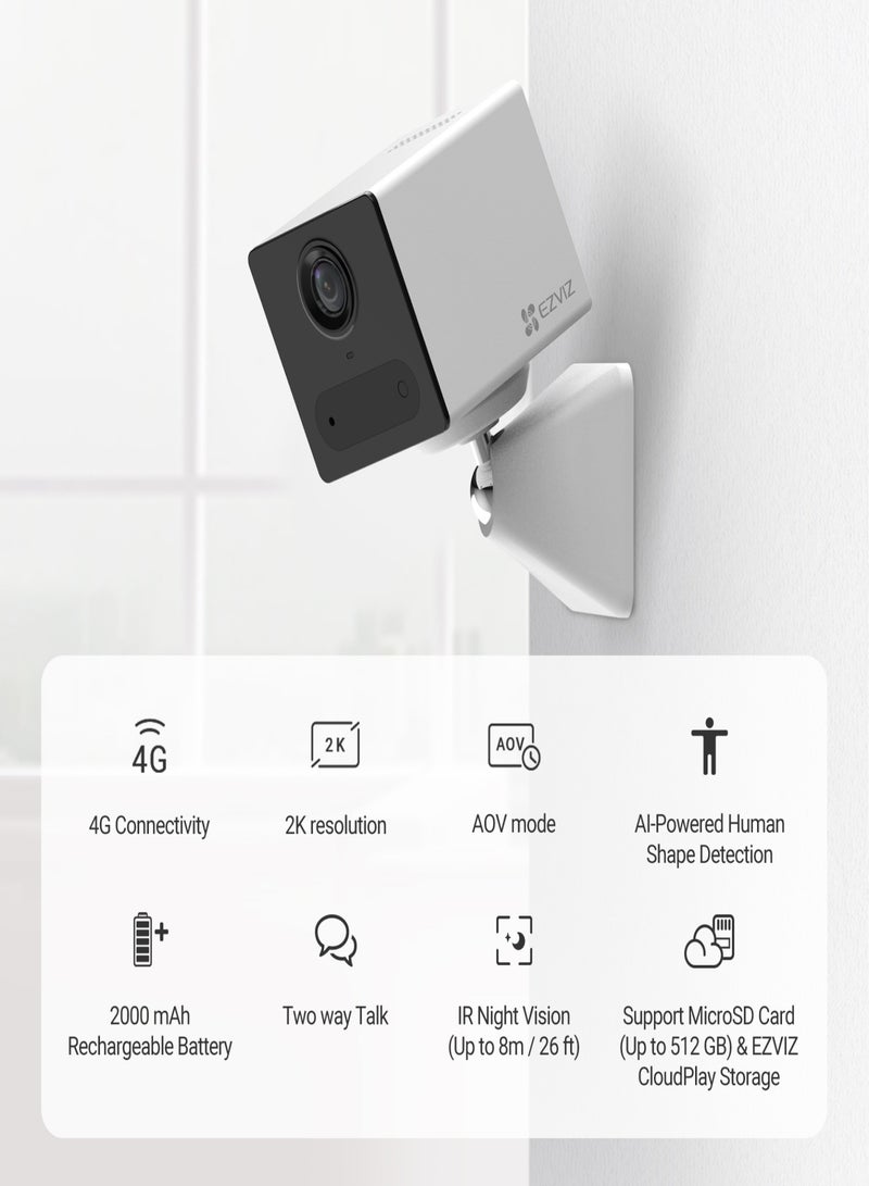 إيزفيز كاميرا أمان CB2 4G، كاميرا بطارية 2K/3MP مع اتصال 4G، فيديو دائم التشغيل، كشف شكل الإنسان، محادثة ثنائية الاتجاه، قاعدة مغناطيسية، رؤية ليلية بالأشعة تحت الحمراء، تدعم التخزين السحابي وبطاقة SD (بيضاء) - Image 2