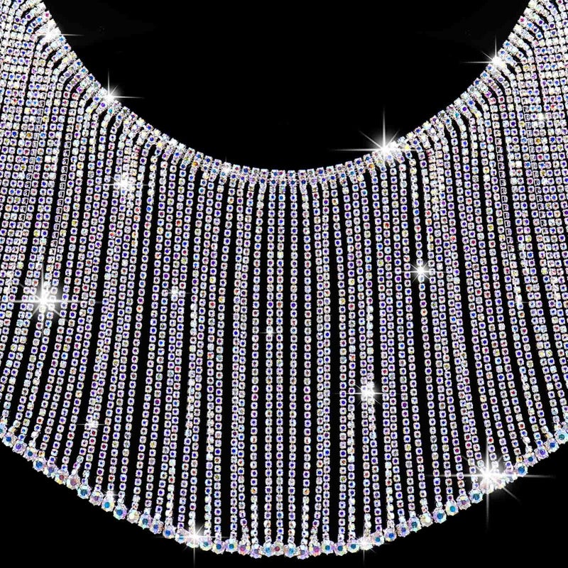 Dowarm 05 Yard Rhinestone Fringe Trim Crystal AB Fringe Chain Trim Long Tassel White AB Crystal Trim for Crafts Clothes Bridal Bouquet