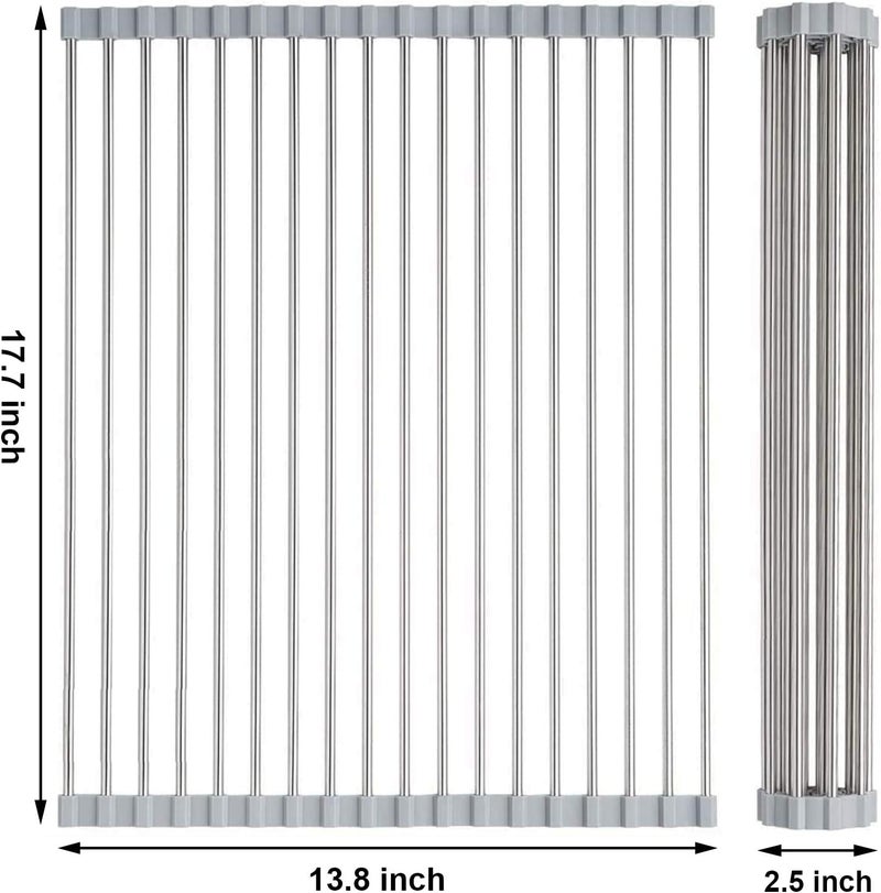 Searik Dish Drying Rack Roll Up Sink Drying Rack, Over The Sink Dish Rack Multi-Use Stainless Steel Dish Drainers Heat Resistant Mat for Drying Draining Trivet (17.7"x13.8") - Image 2