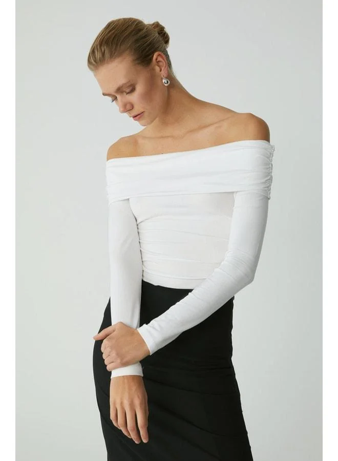 Ethiquet Babel Women's Viscose Long Sleeve Slim White Blouse.