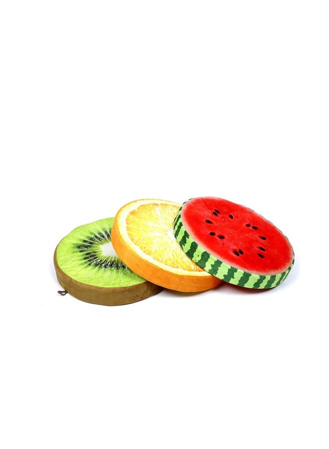 Keshav Creation Polyester Fruit Cushion, Round Shape Fruits, Fruit Stuffed Cushions Toy Seat Pad -Multicolored Decorative Cushion. (12X 12 Inch) (Set of 3) - Image 1