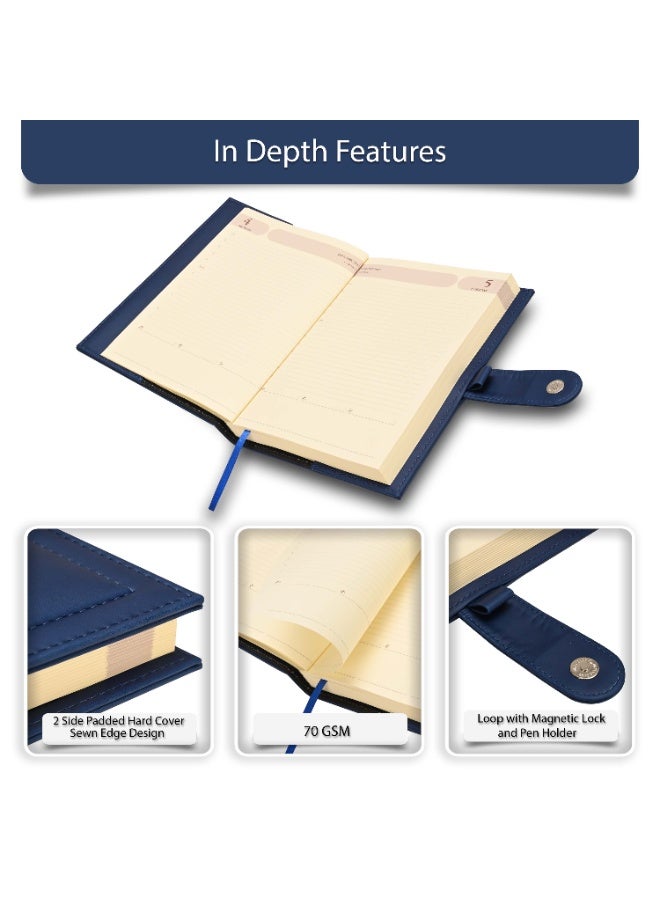 FIS 2027 Agenda Diary, 170x240mm, 2 Sides Padded & Sewn Italian PU Cover, Loop with Magnetic Lock, 1 Day a Page Format, English, 70gsm Italian Ivory Paper, Blue Cover - FSDI61027EBL - Image 5