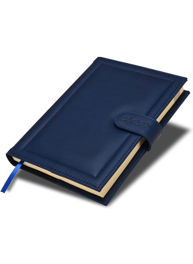FIS 2027 Agenda Diary, 170x240mm, 2 Sides Padded & Sewn Italian PU Cover, Loop with Magnetic Lock, 1 Day a Page Format, English, 70gsm Italian Ivory Paper, Blue Cover - FSDI61027EBL - Image 1
