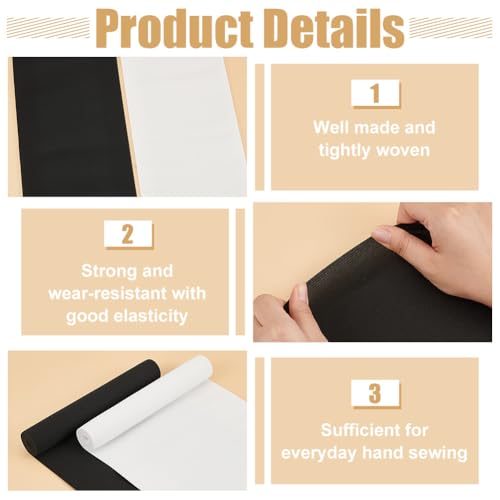 BENECREAT 8-Inch Wide Flat Elastic Band - 2-Yard Black & White Stretch Knit for Sewing, Waistbands, Crafts (Heavy Duty) - Image 4