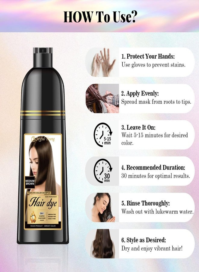 Joyful Young Hair Dye Shampoo 3-in-1, Medium Brown, Gray Hair Coverage - Image 4