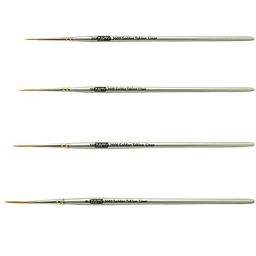 ZEM Brush Golden Taklon Multi Media Long Liner Artist Brush Set 20/0, 10/0, 5/0, 0 - Image 2