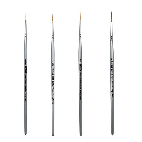 ZEM Brush Golden Taklon Multi Media Long Liner Artist Brush Set 20/0, 10/0, 5/0, 0 - Image 1