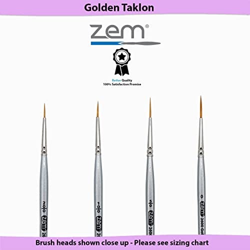 ZEM Brush Golden Taklon Multi Media Long Liner Artist Brush Set 20/0, 10/0, 5/0, 0 - Image 5