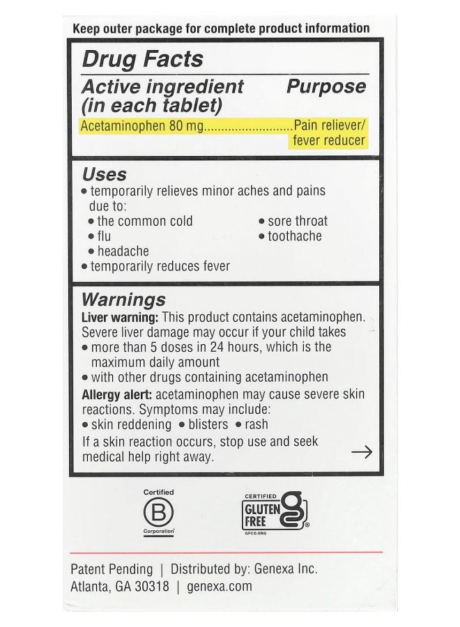 Genexa Kids' Pain & Fever Ages 2-11 Grape 80 mg 24 Chewable Tablets  - Image 2