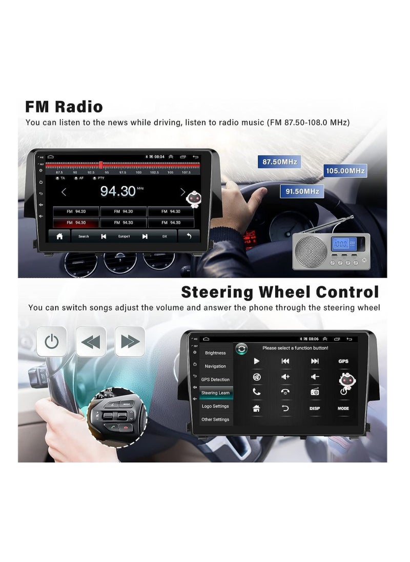 Android Screen For Honda Civic 2016 To 2020 2GB RAM 32GB Memory Support Apple Carplay Android Auto Full HD Touch Screen 9 Inch built In Bluetooth USB Radio WiFi Play Store Backup Camera included