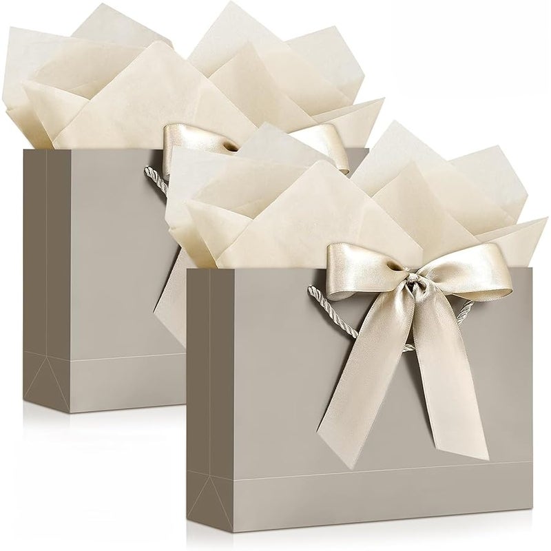 Gift Bag, 2PCS Gift Bags Large with Ribbon and 2 Greeting Cards 4 Tissue Paper, Portable Paper Gift Bag with Handles, Birthday Gift Bags,Present Bags for Wedding Party Mothers Day
