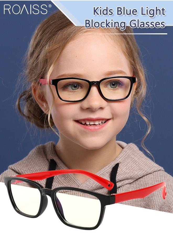roaiss Kids Blue Light Blocking Glasses, Anti Eyestrain Computer Glasses, Gaming Eyewear UV400 Protection with Light Weight TPEE Frame for Boys Girls and Children Age 3-12, Black Red  - Image 1