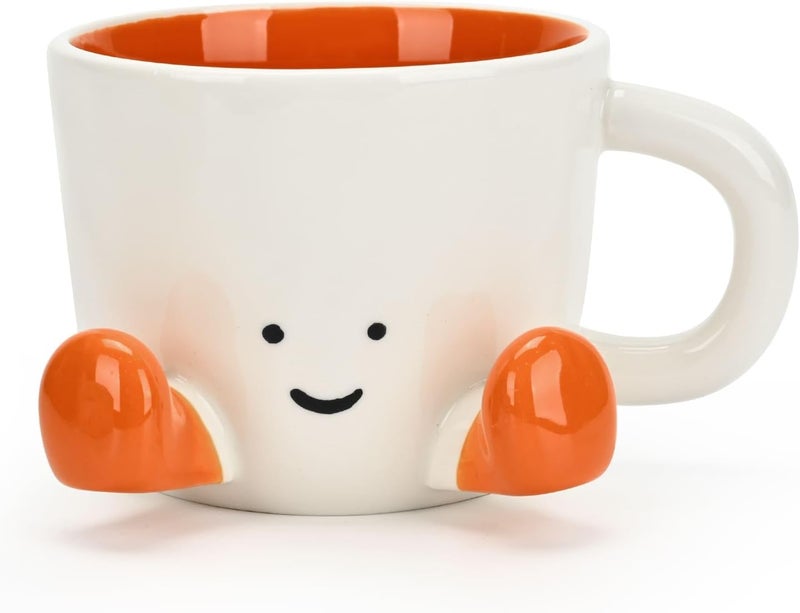 EWCEFIC Coffee Mugs,Cute funny Mug For Women, 12.8oz/380ml Unique Ceramic Coffee Tea Cups, Office Mug Gift (orange) - Image 1