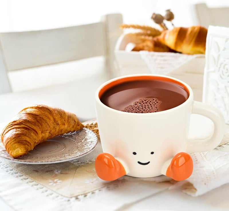 EWCEFIC Coffee Mugs,Cute funny Mug For Women, 12.8oz/380ml Unique Ceramic Coffee Tea Cups, Office Mug Gift (orange) - Image 4