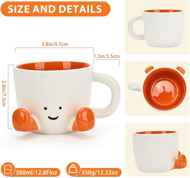 EWCEFIC Coffee Mugs,Cute funny Mug For Women, 12.8oz/380ml Unique Ceramic Coffee Tea Cups, Office Mug Gift (orange) - Image 2