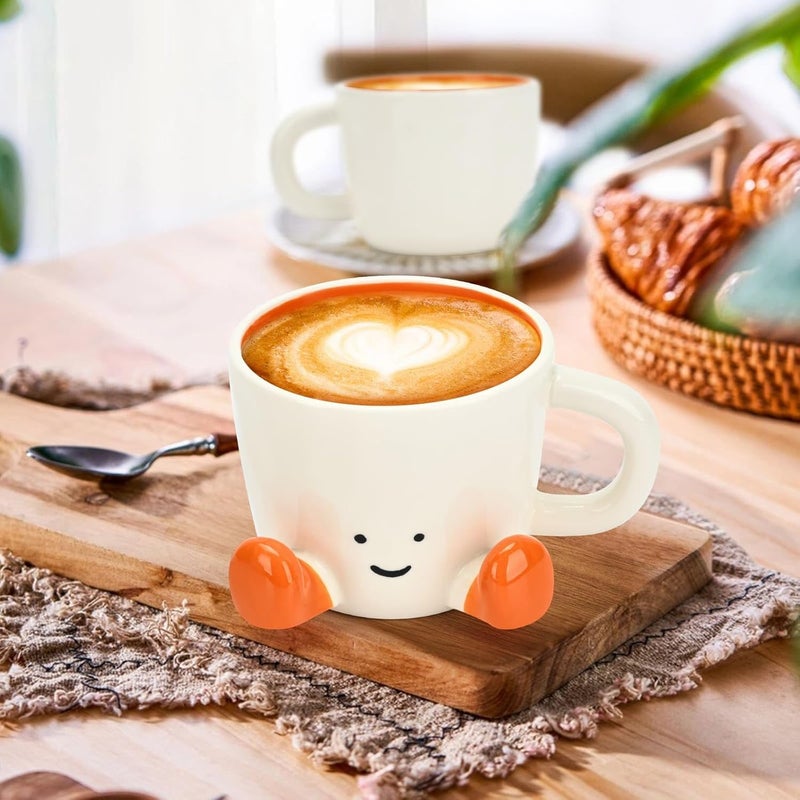 EWCEFIC Coffee Mugs,Cute funny Mug For Women, 12.8oz/380ml Unique Ceramic Coffee Tea Cups, Office Mug Gift (orange) - Image 3