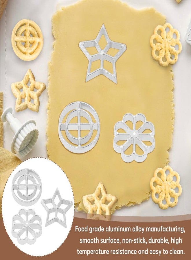 طقم مكواة على شكل وردة مكون من 4 قطع (مقبض + زهرة + نجمة + شكل دائري مجوف)، قالب بونيولوس بمقبض، قالب ضغط بسكويت بونيولوس على شكل زهرة اللوتس، طقم صنع كعكة القمع (اللون: فضي) - Image 4
