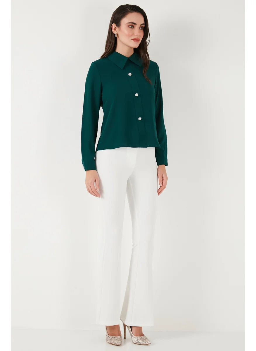 ليلا Stone Regular Fit Shirt Collar Zippered Blouse Women's Blouse 611BZ0493