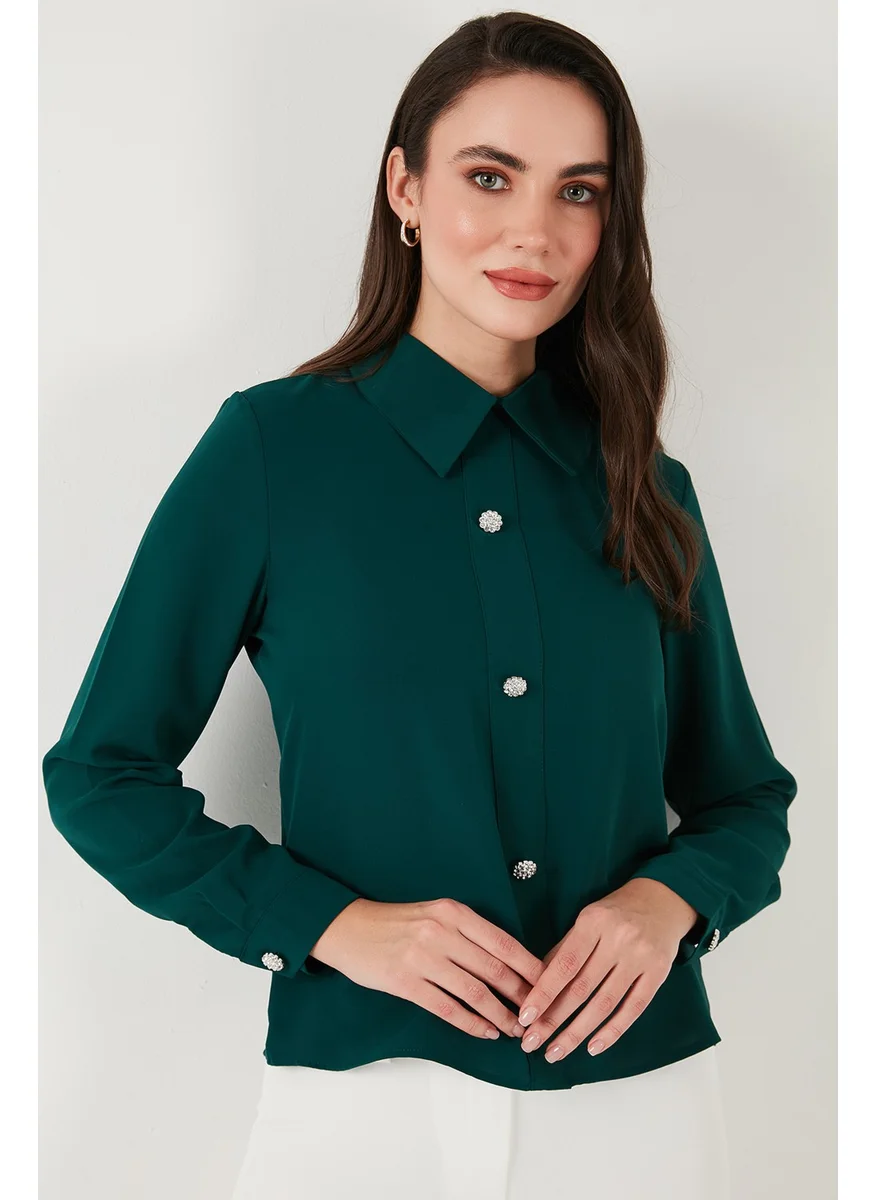 ليلا Stone Regular Fit Shirt Collar Zippered Blouse Women's Blouse 611BZ0493