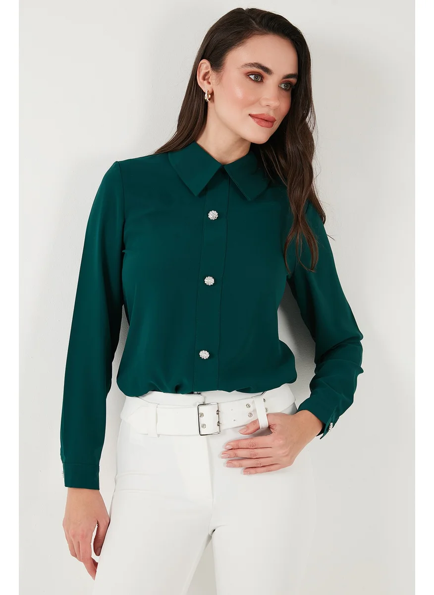 ليلا Stone Regular Fit Shirt Collar Zippered Blouse Women's Blouse 611BZ0493