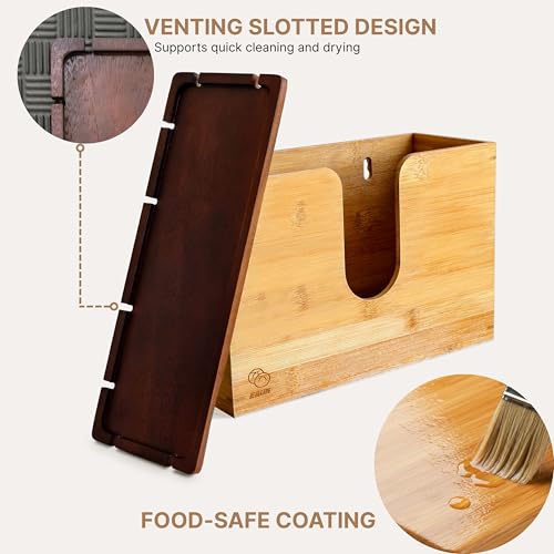 eBun Bamboo Paper Towel Holder for Multifold, Cfold, Trifold, Zfold Towels – Wall Mount or Countertop Paper Hand Dispenser with Removable Lid Tray, Modern Rustic Design for Kitchen, Bathroom & Office - Image 5