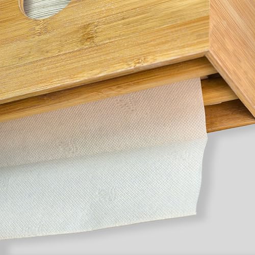 eBun Bamboo Paper Towel Holder for Multifold, Cfold, Trifold, Zfold Towels – Wall Mount or Countertop Paper Hand Dispenser with Removable Lid Tray, Modern Rustic Design for Kitchen, Bathroom & Office - Image 4