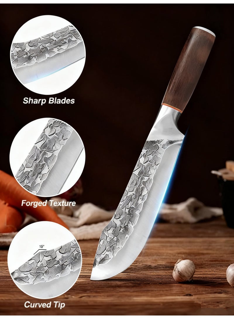 Saiboro Kitchen Knife Chef Knife With Leather Sheath Viking Knife Forged Steel,Meat Knife Boning Knife for Meat Cutting, Professional Chef Deboning Knife, Butcher Trimming Fillet Knife for Meat Fish, Full Tang Wood Handle Knife，Chef Knife with Sheath Kitchen Knife Hand Forged Boning Knife Japanese Style Full Tang Butcher Meat Knives for Home Outdoor Camping Kitchen BBQ - Image 3