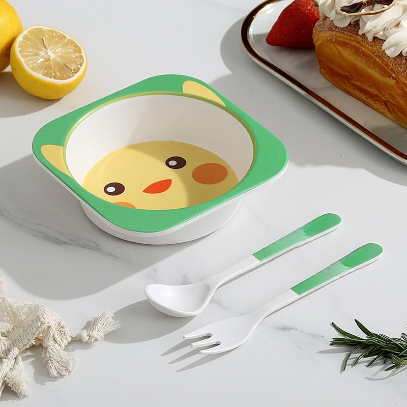 Bamboo fiber cartoon children's tableware baby food bowl with fork and spoon - Image 1
