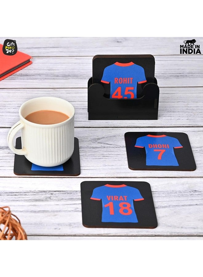 Gift Kya De GKD Coaster Set of 6 Cricket Themed Gifts with Proper Coaster Stand Designer Coaster Set fit for Tea Cups, Coffee Mugs and Glasses (Square 3.8 X 3.8 Inch) (Indian Cricket Team Jersey) - Image 3