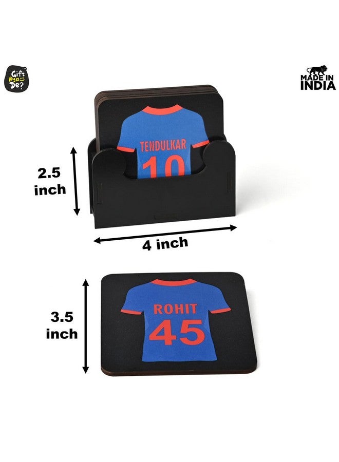 Gift Kya De GKD Coaster Set of 6 Cricket Themed Gifts with Proper Coaster Stand Designer Coaster Set fit for Tea Cups, Coffee Mugs and Glasses (Square 3.8 X 3.8 Inch) (Indian Cricket Team Jersey) - Image 4