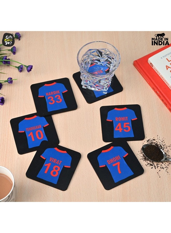 Gift Kya De GKD Coaster Set of 6 Cricket Themed Gifts with Proper Coaster Stand Designer Coaster Set fit for Tea Cups, Coffee Mugs and Glasses (Square 3.8 X 3.8 Inch) (Indian Cricket Team Jersey) - Image 5
