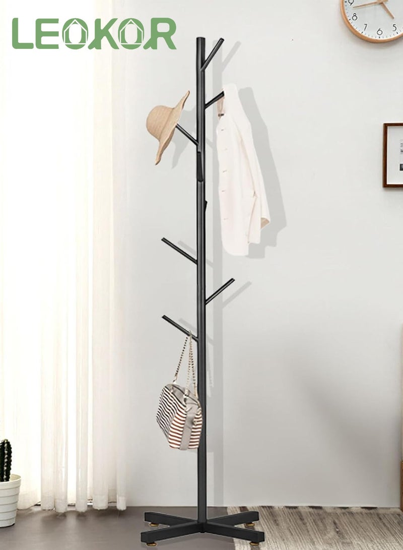LEOKOR Metal Coat Rack, Modern Coat Hanger Stand with 8 Hooks, Freestanding Coat Rack with Cross Base  for Hanging Scarf, Bag, Jacket, Coat - Image 1