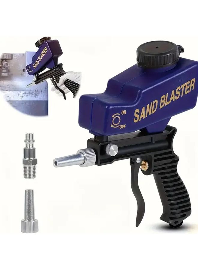 Blue Portable Sandblaster Gun 600cc Capacity Adjustable Gravity Feed for Rust Removal Painting - Image 1