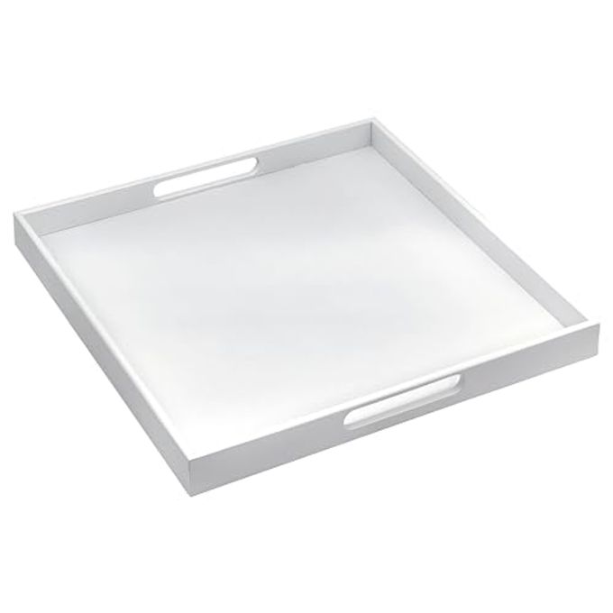 Bam & Boo 20" x 20" x 2" Square Natural Bamboo Ottoman Tray with Handles, White