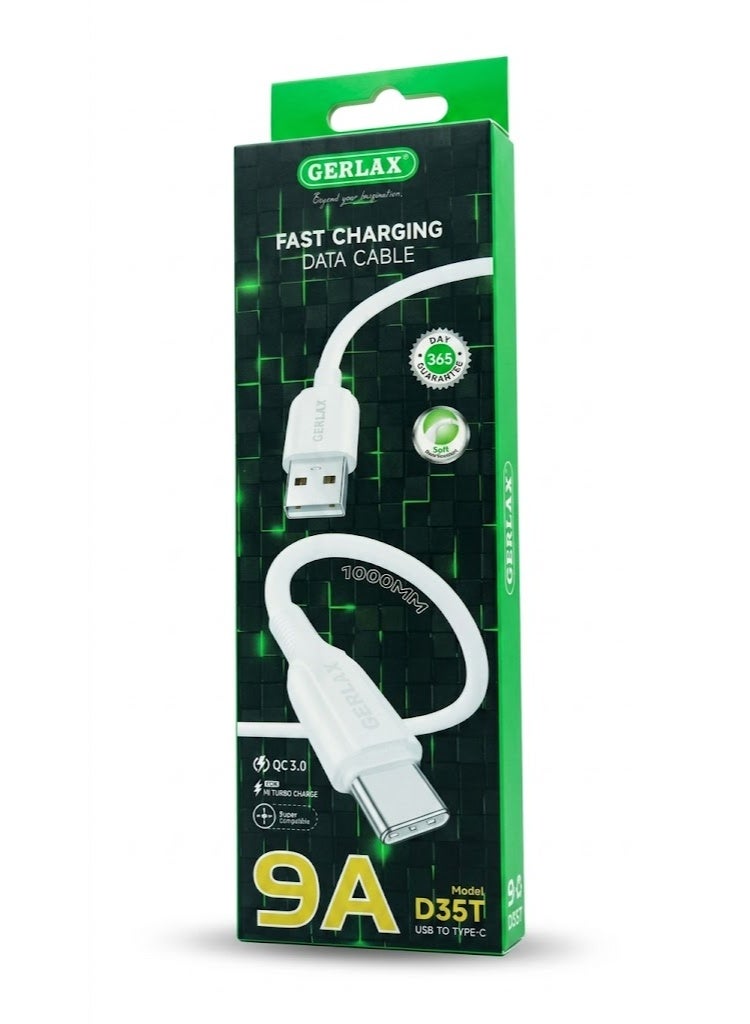 جيرلاكس كابل USB إلى Type-C للشحن السريع ونقل البيانات (تيار 9 أمبير)، بطول متر واحد ومصنوع من مادة PVC، يدعم تقنيتي QC 3.0 وTurbo Charge؛ متوافق مع هواتف أندرويد الذكية والأجهزة اللوحية وبنوك الطاقة (Power Banks) والأجهزة المزودة بمنفذ USB-C. - Image 3