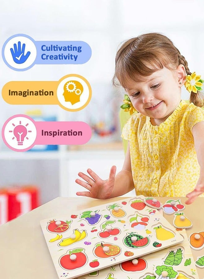 UETEEY 3 Pieces Wooden Puzzles Set，Fruits, Farm and Animals Learning Wooden Puzzles Board for Kids, Preschool Educational Puzzles Activity Toys - Image 4