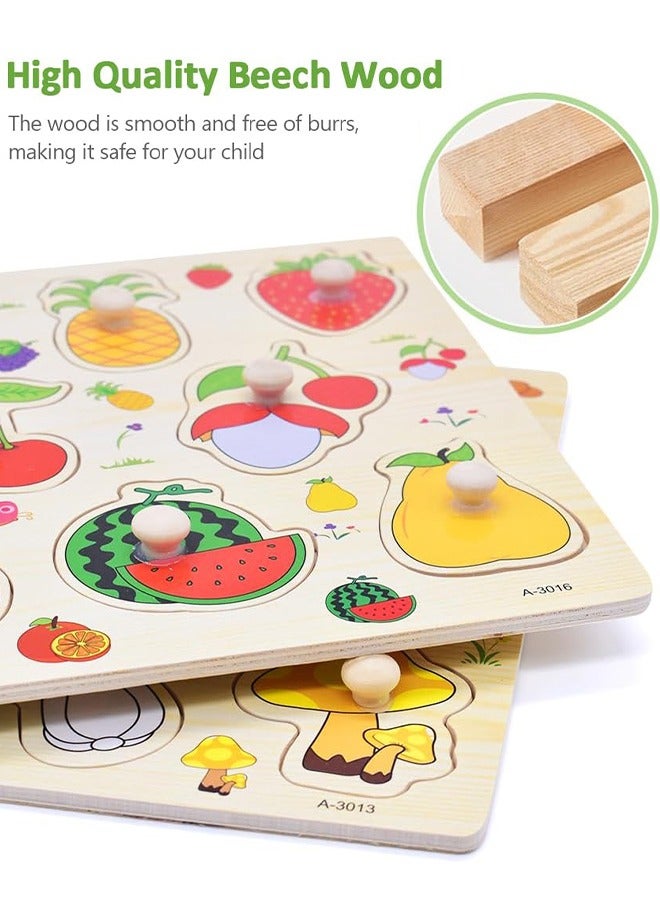 UETEEY 3 Pieces Wooden Puzzles Set，Fruits, Farm and Animals Learning Wooden Puzzles Board for Kids, Preschool Educational Puzzles Activity Toys - Image 2