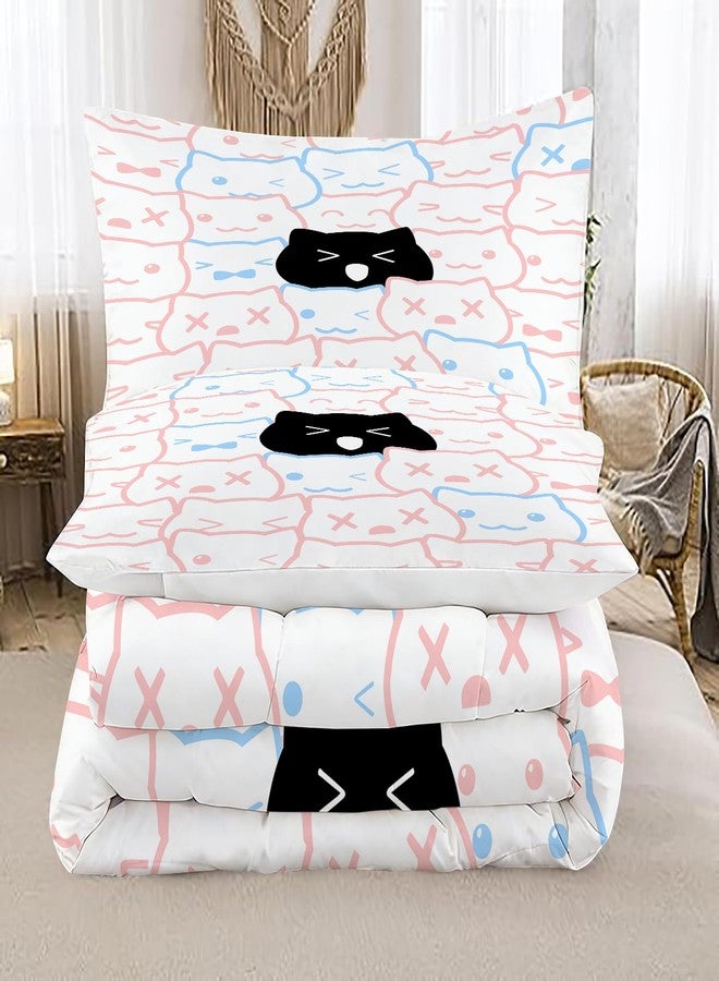 EDGZKO Cute Cat Comforter Set Full Size Girls Pink Black Bedding Set for Kids Teens Adults Cartoon Animals Quilt Duvet Bed Set Bedroom Decor 1 Comforter & 2 Pillowcases - Image 5