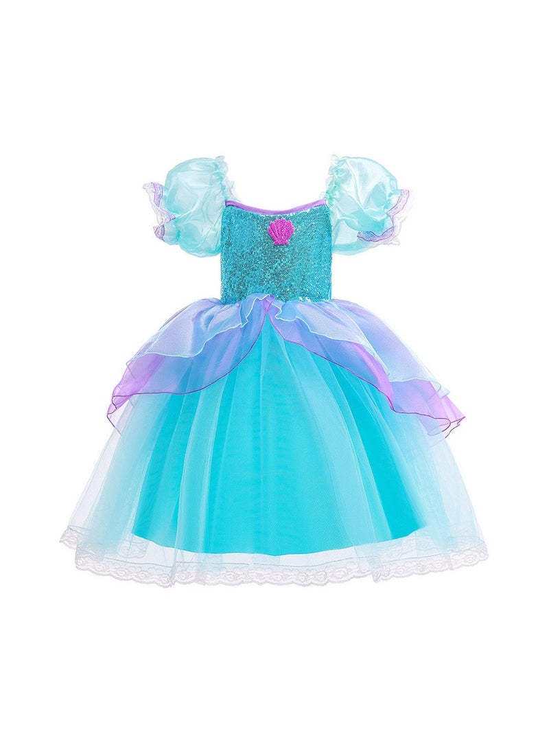 Girls' Mermaid Princess Dress – Short Sleeve Cosplay Outfit for Birthday, Party & Dress-Up – 120cm - Image 2