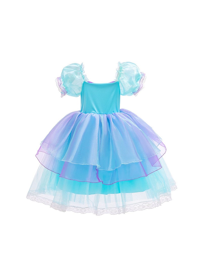 Girls' Mermaid Princess Dress – Short Sleeve Cosplay Outfit for Birthday, Party & Dress-Up – 120cm - Image 3