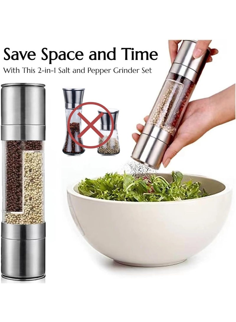 ديوتي مطحنة ملح وفلفل 2 في 1 من الفولاذ المقاوم للصدأ، مطحنة مزدوجة قابلة لإعادة التعبئة مع دوار سيراميك قابل للتعديل، وأغطية مقاومة للرطوبة، وهيكل أكريليك شفاف لطحن طازج ومتساوي. - Image 5