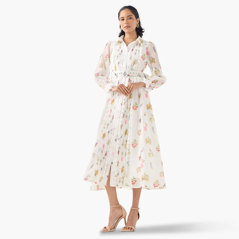 2Xtremz 2Xtremz Floral Print Midi Dress with Lace Detail