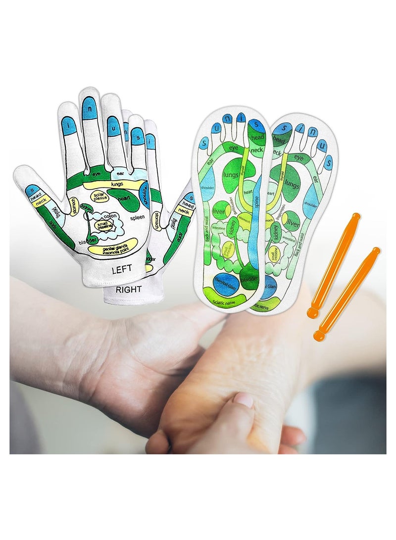 LEVGLAKE 4 PCS Acupressure Reflexology Socks and Gloves Tool Set Hand Spa Reflexology Tools Massage and Foot Massage with Massage Rod Tired Relieve - Image 1