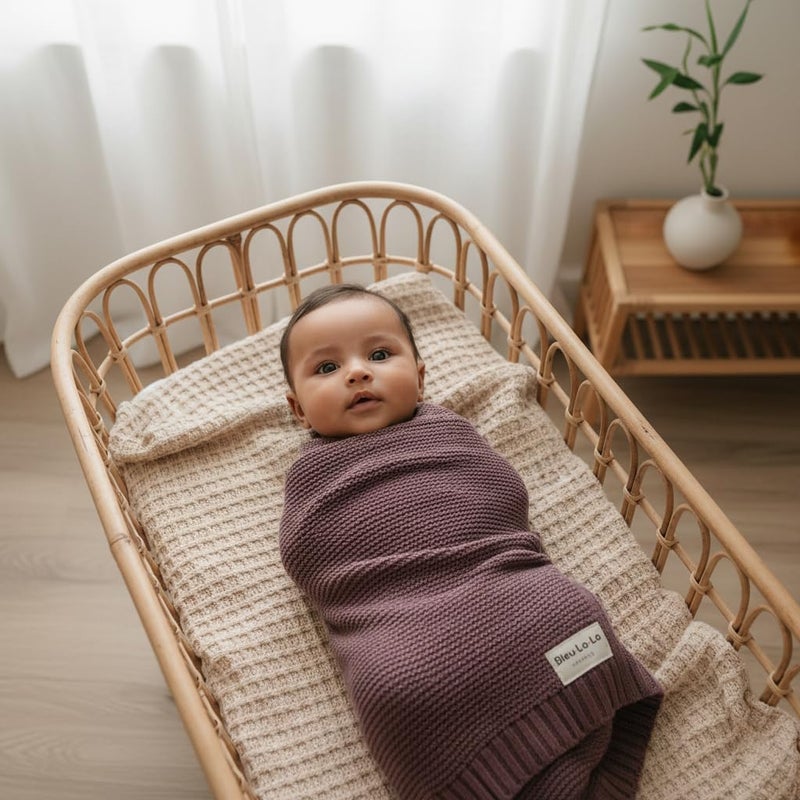 Bleu La La - 100% Organic Cotton Heritage Knit Textured Baby Quilt Blanket - Signature Heritage Knit, Soft Breathable Newborn Baby Blanket (Heritage - Plum) - Image 2