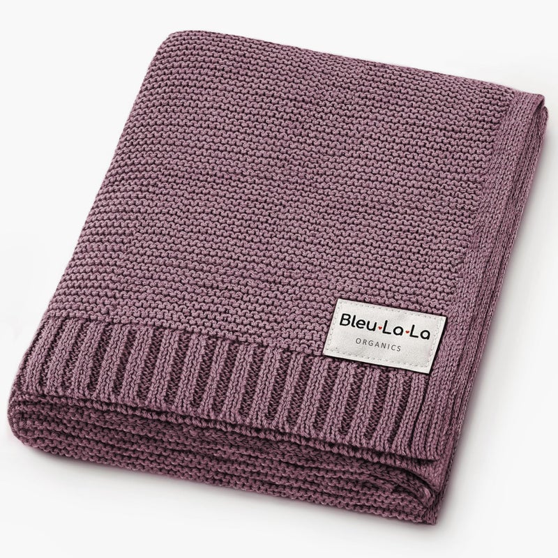 Bleu La La - 100% Organic Cotton Heritage Knit Textured Baby Quilt Blanket - Signature Heritage Knit, Soft Breathable Newborn Baby Blanket (Heritage - Plum) - Image 1