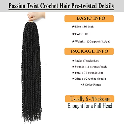 Flagship Long Passion Twist Hair 36 Inch 7Packs Pretwisted Passion Twists Crochet Hair Prelooped Curly Crochet Hair for Black Women 7Packs1B - Image 5