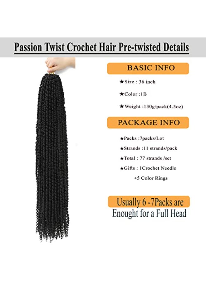 Flagship Long Passion Twist Hair 36 Inch 7Packs Pretwisted Passion Twists Crochet Hair Prelooped Curly Crochet Hair for Black Women 7Packs1B - Image 4